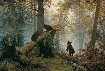 Iván Ivánovich Shishkin Painting - La mañana en el bosque de pinos tiene un paisaje clásico Ivan Ivanovich